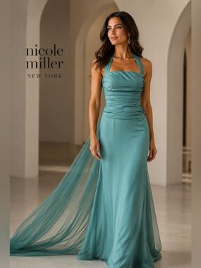 Nicole Miller teal, silk gown